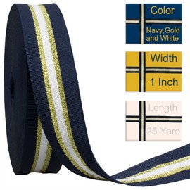 Double Faced Navy/Gold/White Ribbon, 1 Inch, 25 Yards
