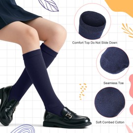 Cozypower 4 Pairs Knee High Sock for Girl Boy, Cotton School Uniform Unisex Solid Long Knee Seamless Sock for Dress(Balck,White,Navy Blue,Medium)