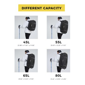 Ubon 65L Travel Duffel Bag Water Resistant Backpack with Adjustable Straps (Black,65L)