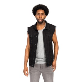 VICTORIOUS Distressed Denim Jean Vest Jacket DK101 - Classic Black - 2X-Large - A3G