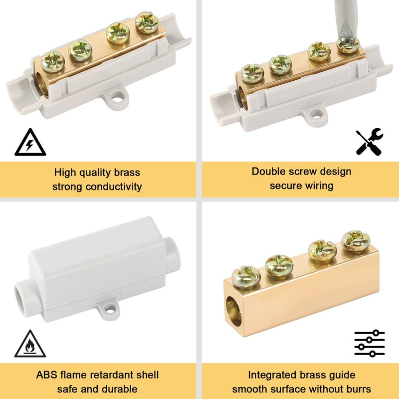 Butt Connectors, Pack of 6 Cable Connectors, Clamp Block, Brass