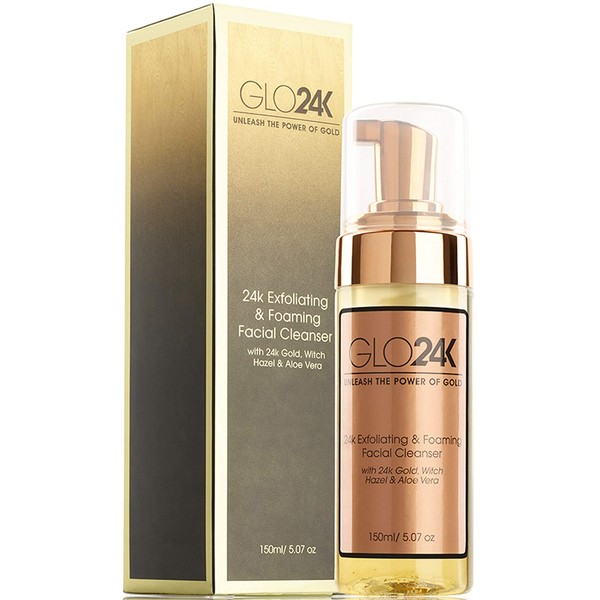 GLO24K Exfoliating & Foaming Facial Cleanser with 24k Gold, Witch Hazel, and Aloe Vera