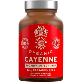Organic Cayenne Pepper Capsules 500mg | 2mg Capsaicinoids Including Capsaicin | 120 Vegan Capsules with Zero Fillers or Synthetic Ingredients - 100% Pure & Natural Cayenne Powder