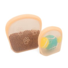 SnapPack Premium Silicone Reusable Pet Storage Stand-Up Bags, Pet Duo Set, Microwave, Dishwasher, Oven and Freezer Safe, BPA Free, Leak-free, and Eco-friendly |1000ml & 2000ml Set (Peach)