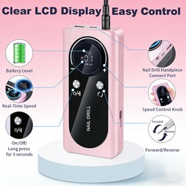 Electric Nail Drill Professional: 45000RPM Rechargeable Nail File with Bits for Acrylic Gel Nails, Professional Nail Drill Machine for Manicure & Pedicure Polishing Shape Tools for Home Salon