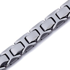 URBAN JEWELRY Stunning Solid Tungsten Link Bracelet for Men Polished Pyramid Style (Silver, 11mm)