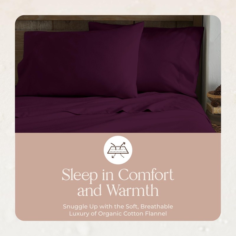 Whisper Organics Organic Cotton Flannel Pillow Case Set (Queen, Aubergine)