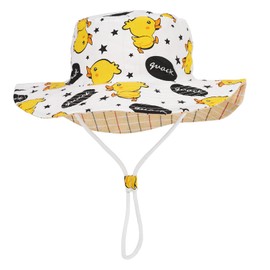 JUPSK Kid Sun Hat, Unisex Children Summer Hat Bucket Hat with Adjustable Chin Strap Wide Brim Sun Protection Hat Foldable Kids Beach Hat with Duck Print Multicoloured