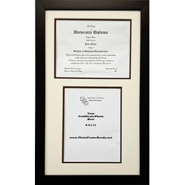 Double Diploma Document Certificate Reverse Openings Wood Picture Frame for Two 8.5x11 one Landscape and one Portrait