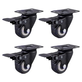 MroMax 4Pcs Casters Wheels 40mm Wheel Dia Top Flat Plate Rotatable Swivel Casters w Brake for Small Machinery Trolleys Furniture and Rack Black