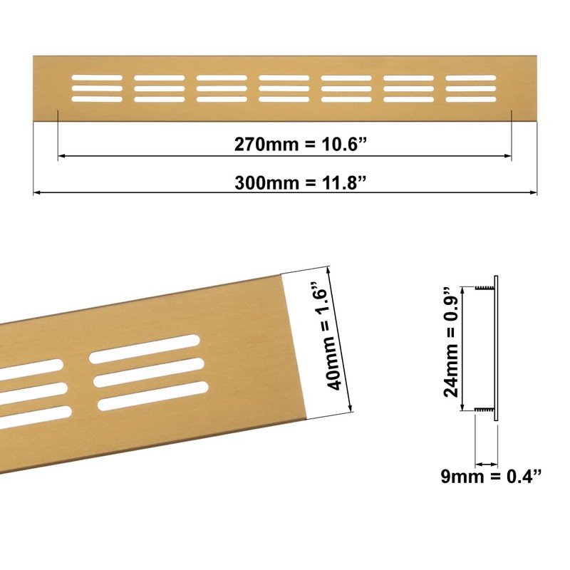 40x300mm Air Vent Cover - Aluminium Ventilation Grille - Gold