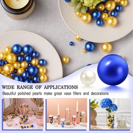 ZJGXH 200 PCS Floating Pearls for Centerpieces Vases No Hole Faux Pearls Vase Filler Beads for Home Wedding Party Table Centerpieces Decor Blue, Gold