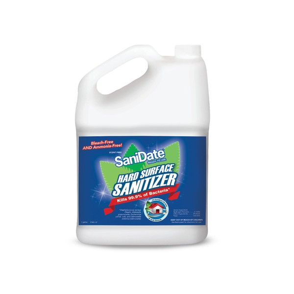 SaniDate Ready to Use, Hard Surface Sanitizer Refill, EPA-Registered, Hard, Non-porous Food Contact Surface, Green Cleaning, Fragrance-Free, No Rinsing, 1 Gallon