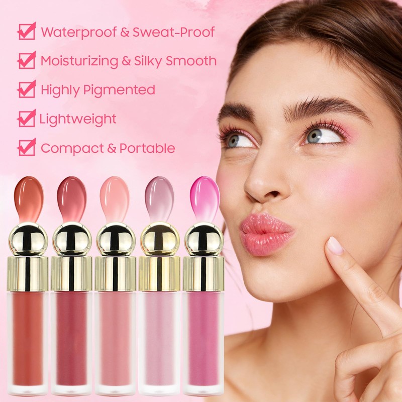 Liquid Blush Tint Multi-Use Lip Cheek Makeup High-Pigment Rose