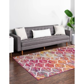 Unique Loom Trellis Frieze Collection Area Rug - Rounded (2' x 3', Multi/ Black)