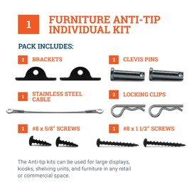 Furniture Anti-Tip Kit for Large Heavy Objects - Heavy Duty Furniture Anchor - Supports up to 400 lbs