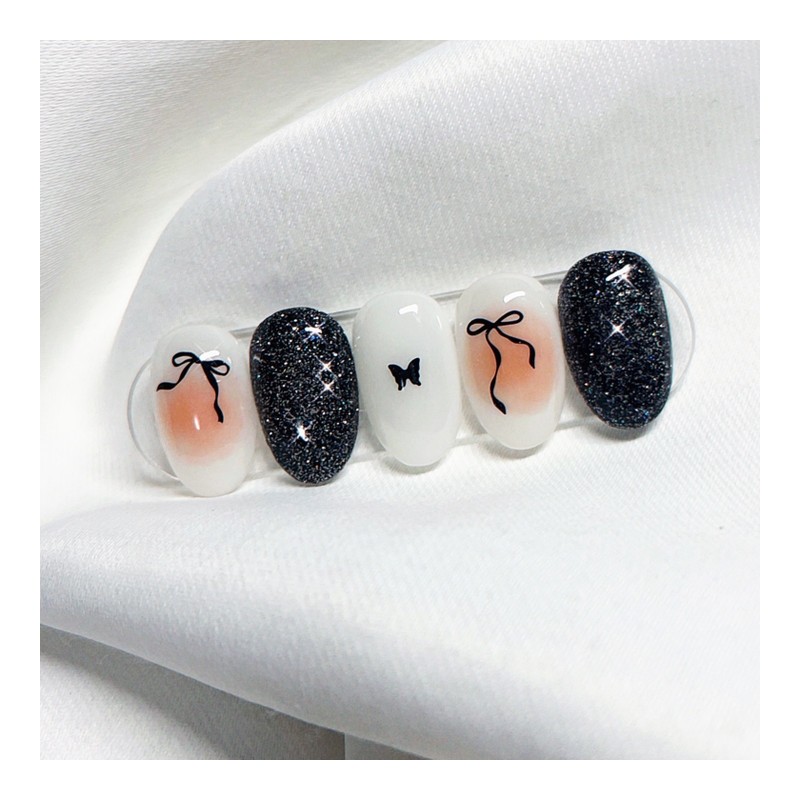 [Handmade Nail Tips] Midnight Peach Nail Tips - Coffin Egg