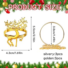 FainFun Napkin Rings Christmas Reindeer, Pack of 6 Napkin Holder, Reindeer, 4 cm Napkin Rings with Deer, for Christmas, Lunch, Thanksgiving Party, Holiday, Wedding, Table Decoration