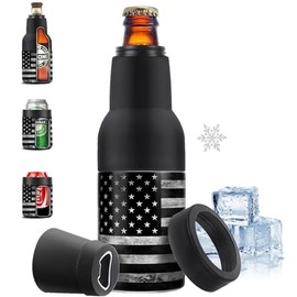 Stepstall - Enfriador de latas de cerveza con abridor de cerveza, diseño 4 en 1, aisladores de botellas de cerveza de lata delgada, aisla...