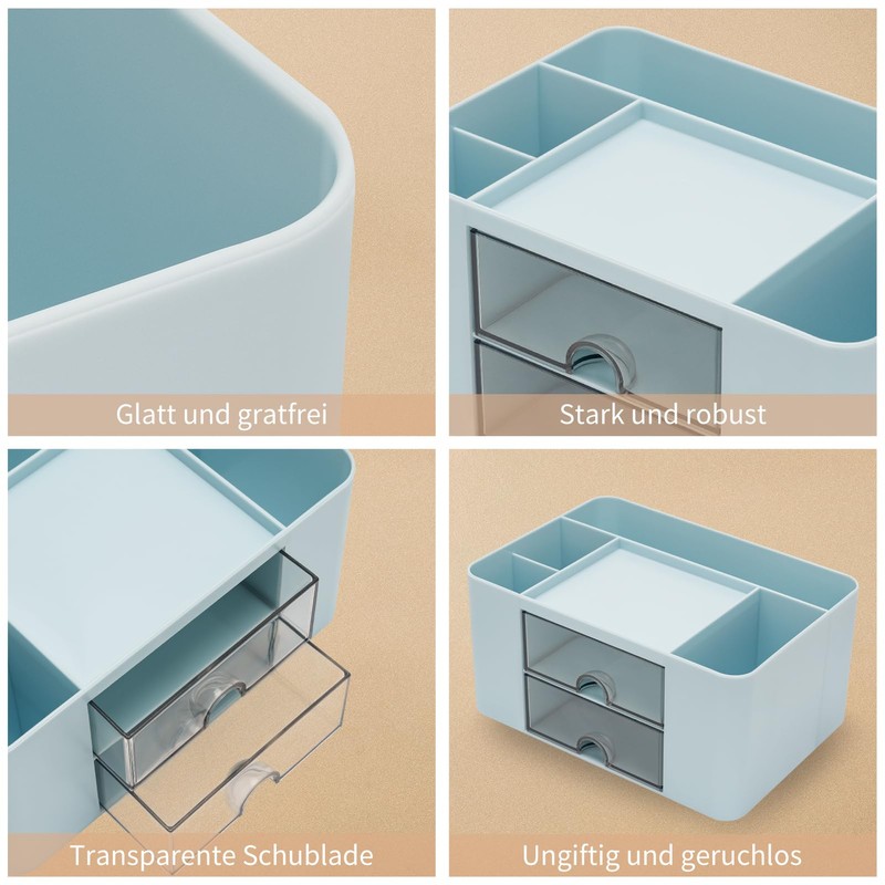 RISEMART Desk Organiser with 2 Drawers (Blue Double Layer)