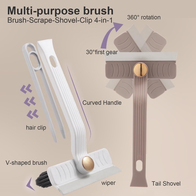 2 Pack Multi-Function Rotating Crevice Cleaning Brush, Hard Bristle Crevice
