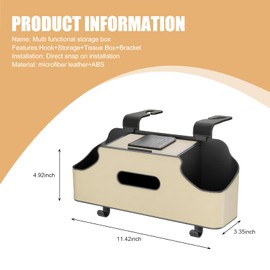 Shakas Car Seat Back Organizer, Multifunctional Cup Holder Tissue Box Mobile Phone Holder Hanging Storage Hook, Plug-in Headrest Leather Storage Rack, for Most Cars Travel Accessories (Beige)