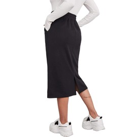SOFIA'S CHOICE Women's Drawstring Skirt High Waist A Line Midi Skirts with Pockets Black Medium