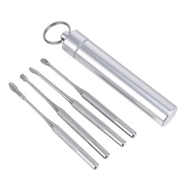 IWOWHERO 1 Set Stainless Steel Ear Wax Removal Kit Portable Ear Picks with Case Spiral Spoon Design for for Home Travel Camping