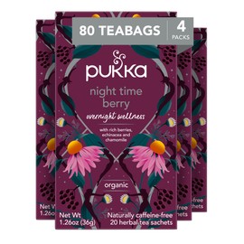 Pukka Herbs Night Time Berry Organic Herbal Tea, Soothing Infusion With Chamomile, Lavender & Elderberry, Tea Gift Set For Bedtime Relaxation, 80 Total Tea Bags (20ct - Pack of 4)