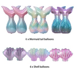 Mermaid Tail Balloons, Shell Balloons, Gradient Color Printing, Set of 12, Party Decorations