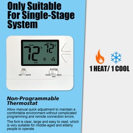 Heagstat Upgraded Digital Non-Programmable Thermostat for Home 1 Heat/1 Cool Single-Stage System with Separate Heating and Cooling Swing (Cycle Rate)