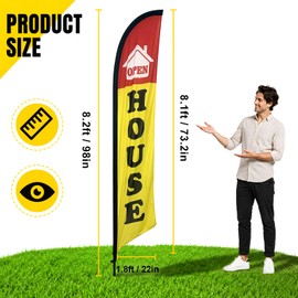 Frunke Open House Flag for Real Estate Agents 8 Feet, Vivid Color Yellow Open House Signs for Businesses Outside Feather Flag with Poles, Ground Spikes, Carry Bags