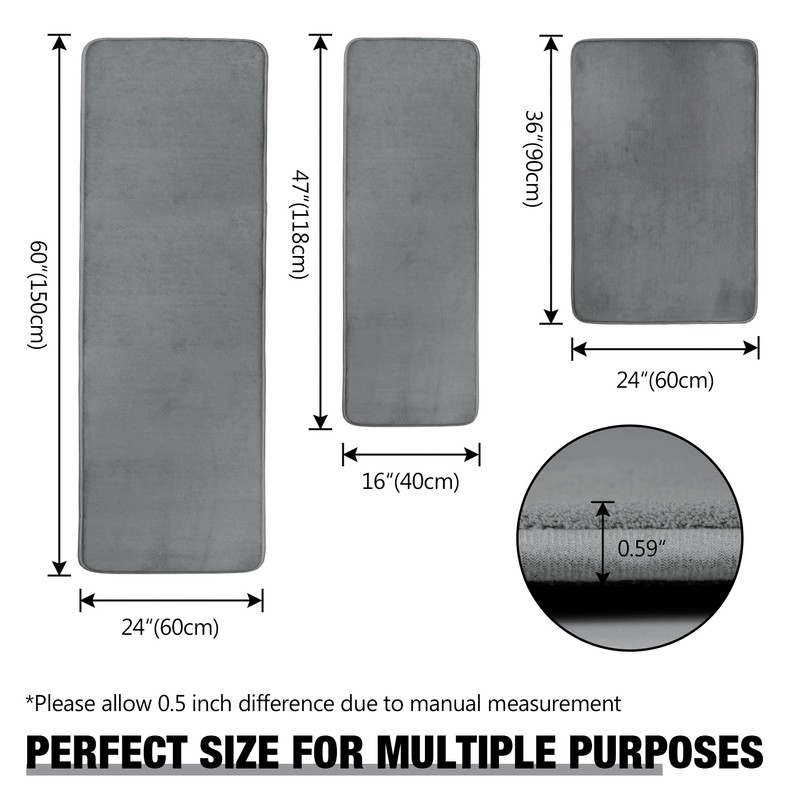 Grey Memory Foam Bath Runner Mat Long Narrow Bathroom Rug