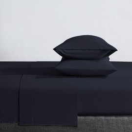 BASIC CHOICE Brushed Microfiber Bed Sheet Set, Navy, King, 4 Pieces