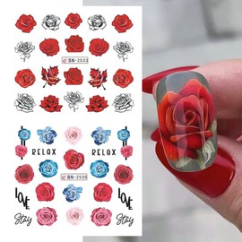 Flowers Nail Water Sticker Decals Rose Leaf Nail Art Slider Floral Transfer Foil for Nail Decoration Accessory Watermark Spring Blossom Letter Design Slider for Manicure DIY Supplies for Women 12PCS