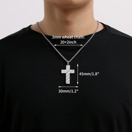 DORANA Cross Necklace for Men,Men's Cross Necklaces Stainless Steel Cross Pendant,20+2 Inches Cross Chain for Mens Christian Gifts for Teenage Basketball Fans American Flag Basketball Silver
