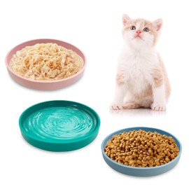 Apatal Silicone Cat Food Bowl Shallow Dishes 5.9in Wide Cats Bowls 3 Pcs Kitty Plates Relief Whisker Fatigue Puppy Feeding Bowl for Dry Food and Wet Food Indoor (Blue + Pink + Green)
