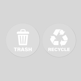 YIKIADA 10 Pack Recycle and Trash Round Stickers 5 × 5 Inches White Vinyl Trasparent Recycling Bin Decals Self Adhesive Waterproof UV Resistant Sign for Garbage Cans Home Business