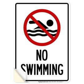 No Swimming With Graphic Sign, 10x7 Inches, 4 Mil Vinyl Decal Stickers Weather Resistant, Made in USA by My Sign Center