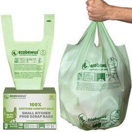 ECOBEWUS 2.6 Gallon 100% Compostable Bags Handle Tie (110 Bags) Small Disposable Compost Trash Bags Food Scrap Garbage Bags US BPI Certified TUV OK Compost Home Certified Meeting ASTM D6400 (110 ct.)