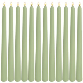 12-Pack Sage Green Taper Candles, 10 Inch Unscented Dripless Candlesticks, Long-Lasting Burn Time of 7-8 Hours, Perfect for Home Décor, Spring and St. Patrick's Day