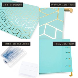 Blu Monaco Aqua Hanging File Folders Letter Size with Geometric Gold Foil Designs- 12 set
