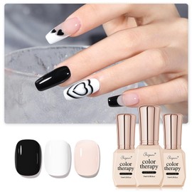 SHOYUM 3Pcs 15ml Gel Nail Polish Kit, Jelly Nude Black White Soak Off UV Gel Polish Set for Nail Art DIY Manicure at Home