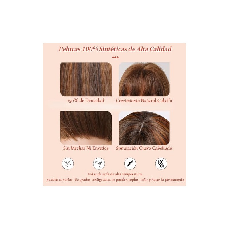 Pelucas para Mujer Cabello Natural, Pelucas Bob Cortas para Mujer