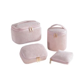 4 Pcs Makeup Bag Corduroy Cosmetic Bag，Cute Makeup Pouch，Travel Toiletry Make Up Brush Storage Bag，Travel Essenitial for Women