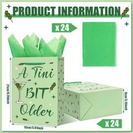 Yaomiao 24 Set a Tini Bit Older Martini Party Gift Bags with Handles Espresso Martini Party Favor Bags Treat Goodies Bags with 24 Pcs Tissue Papers for Martini Bachelorette Party(Green Style)