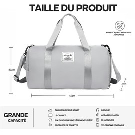 Travel Bag with Shoe Compartment & Wet Compartment Swimming Bag Lightweight Training Bag Gym Bag Travel Duffel Bags Overnight Bag Lightweight Waterproof Sports Bag Travel Bag for Air Travel, gray,