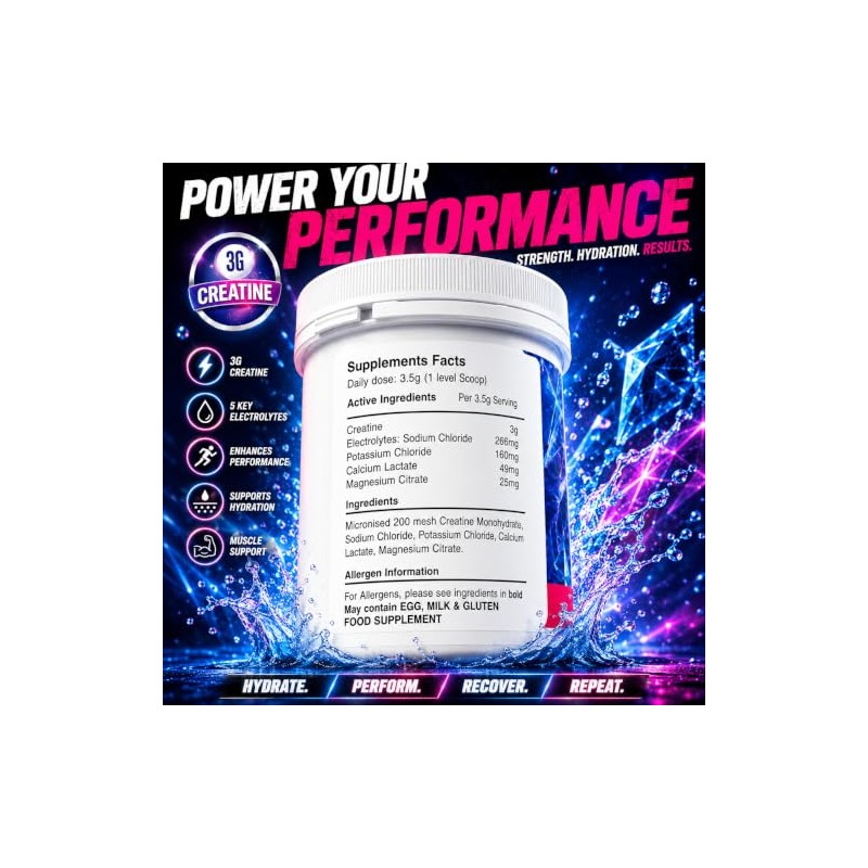 Rival Creatine Monohydrate + Electrolytes Powder 250g (71 Servings) –