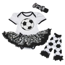 Sport Body de bebé Vestido Impresión De Fútbol Blanco Damasco Tutu Leg Warmer Set nb-18 m, Blanco, Pequeño