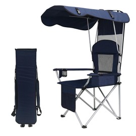 ptlsy Camping Chair with Shade Canopy for Adults, Quick Shade Canopy Folding Chair for Outdoor Sports with Cup Holder, Side Pocket for Camp, Beach, Tailgates, Fishing Support 330LBS (Navy)